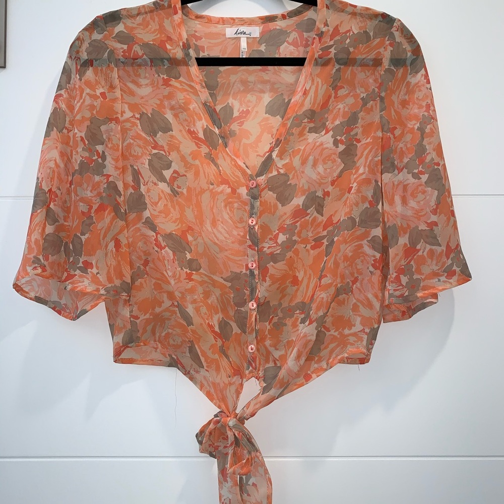 Coral Button Up Crop Top